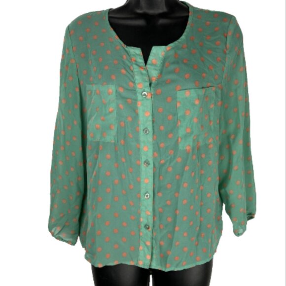 Moon Collection Large Sheer Polka Dot Multi Color 3/4 Sleeve Blouse w/pockets - Picture 1 of 16